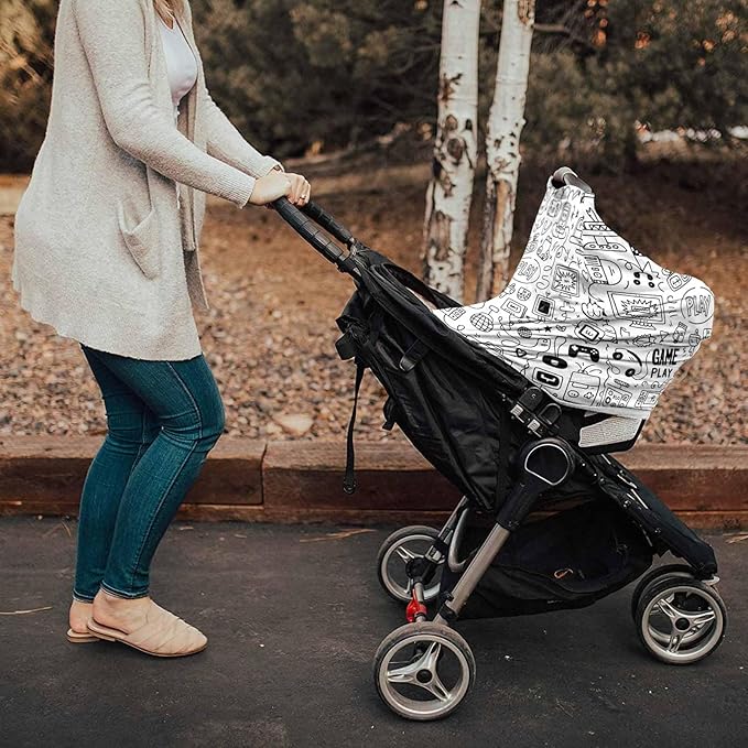 Video Games Car Seat Covers for Babies Boy Girl Capony Covers Gaming Racing Nursing Cover Breastfeeding Scarf Soft Breathable Stretchy Coverage, Monochrome Sketch Infant Stroller Cover Shopping Cart