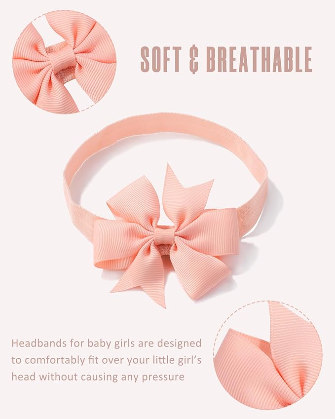 jollybows 40pcs Baby Girls Grosgrain Ribbon Hair Bows Headbands 3" Hair Band Hair Accessories for Infants Newborn Toddler