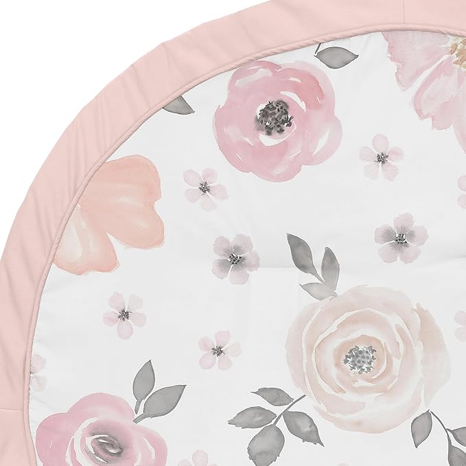 Sweet Jojo Designs Baby Play Mat (Pink/Grey Boho Floral) for Girls, Infant, Toddler Tummy Time Activity Floor Playmat (Watercolor, Flower, Elegant Rose, Shabby Chic, Farmhouse, Nature, Blush & Gray)