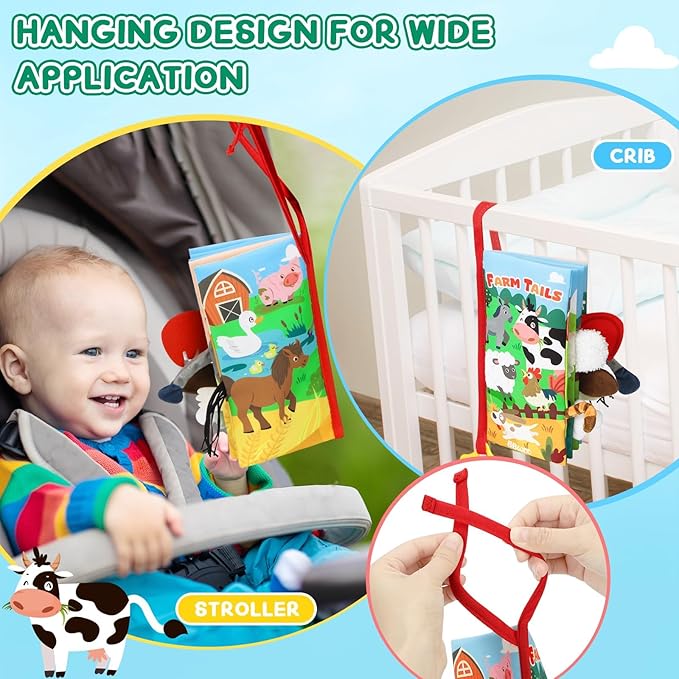 BBWOO Soft Baby Book Toy - Newborn Boy Girl Shower Gift - Tummy Time Toy for Infant 0-6 6-12 Months - Touch and Feel Sensory Crinkle Book with Teether - Baby Boy Girl Gift - Easter Basket Stuffers