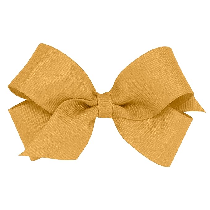 Wee Ones Girls' Classic Grosgrain Hair Bows with Plain Wrap Center, No-Slip Hair Clip, Handmade, Old Gold, Mini