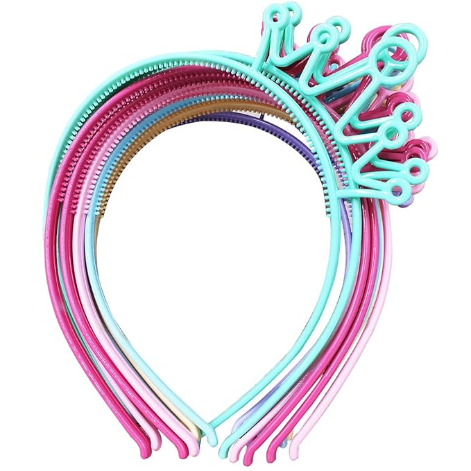 XIMA 12pcs Spring Colors ABS Plastic Material Crown Women Headbands Tiaras Head Band Princess Headear Hair Accessory (SP-Crown)