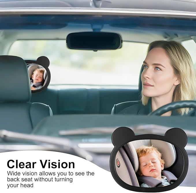 1 PcsBaby Car Mirror for Backseat, Safety Baby Car Seat Mirror for Rear Facing, Shatterproof Hook Clip Clear Wide View & 360° Rotation Baby Mirrors Essentials Accessories