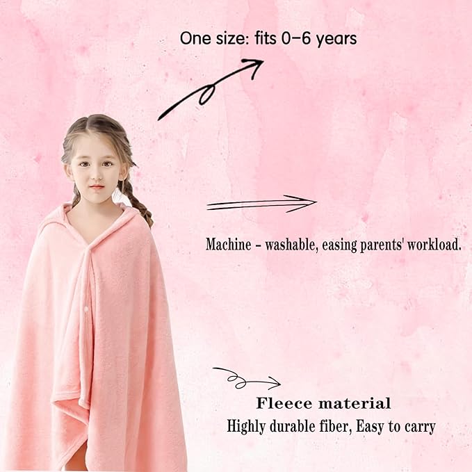 Toddler Baby Bath Towel with Hood 27.5"X55" Ultra Absorbent Soft Cozy Comfort Bathrobe Blanket, 0-6 Years Infant Shower Towel for Girls(Pink Cat)