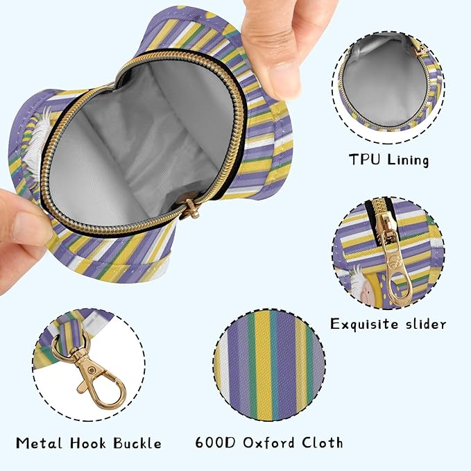 Pacifier Holder with Clip Pacifier Case for Diaper Bag Round Baby Pacifier Pouch Box Bag Portable Stripe Mardi Gras Gnome