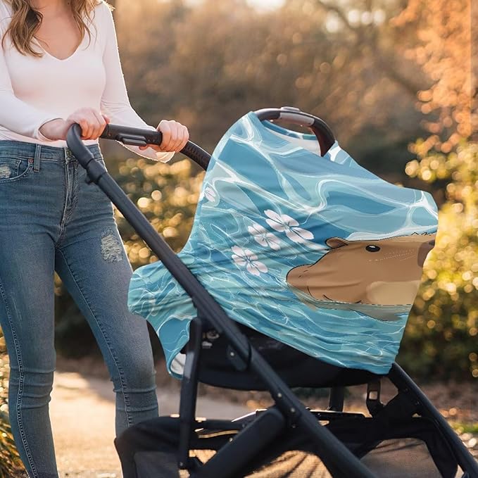 Capybara Baby Car Seat Cover for Travel - Breathable and Lightweight - Infant Car Seat Cover for Sun, Soft Nursing Cover Up for Breastfeeding