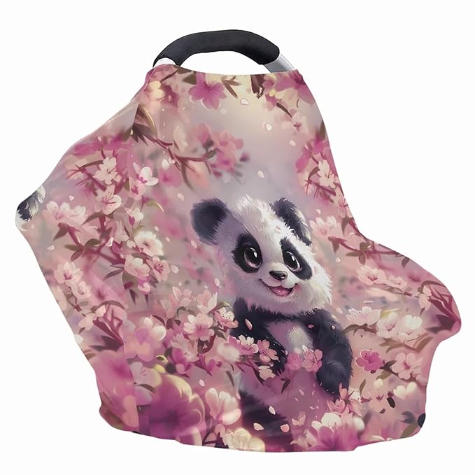 GIFTPUZZ Panda Nursing Cover for Breastfeeding, Car Seat Cover Nursing Scarf, Shopping Cart Stroller Covers, Soft Car Seat Canopy Breathable Multipurpose Design Light Blanket Stroller Cover