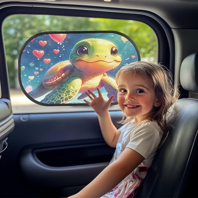 Bulopur Cartoon Turtle 2 Pack Car Window Shades Glare Shield Protection Car Shades Back Windows Baby Universal Car Interior Accessories Car Sun Shade
