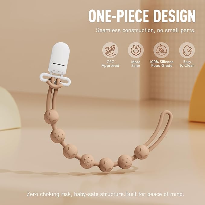 Cuddle Campus Silicone Pacifier Clip Holder with One Piece Design,Soft Flexible Binky Clips with Texture for Baby Boy and Girl Pack of 5 Plastic Clip (0-6m)