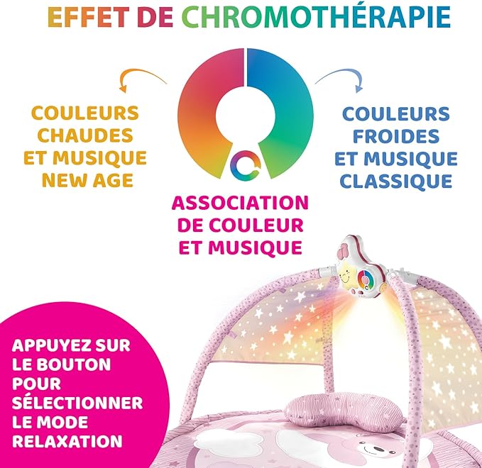 Chicco Palestrina dei Colori Pink 3in1, Multifunction Electronic Baby Gym with Newborn Mat, Star Projector, Removable Night Light and Relaxing Melodies, Baby Games 0+ Months