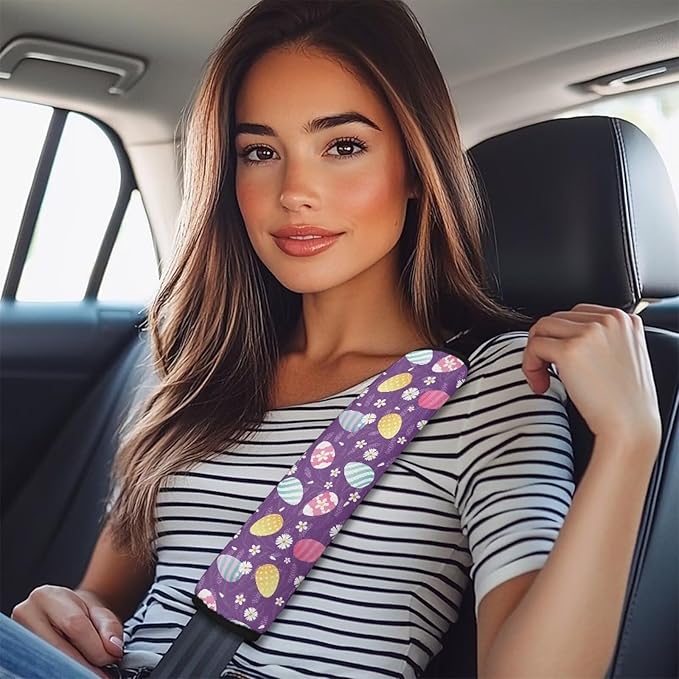 Easter 2PCS Car Safety Seat Belt Strap Shoulder Pad Safety Pads Egg Shoulder Strap Protectors Daisies Seatbelt Covers Comfort Car Auto Accessories for Cars Trucks Vans Great Gifts