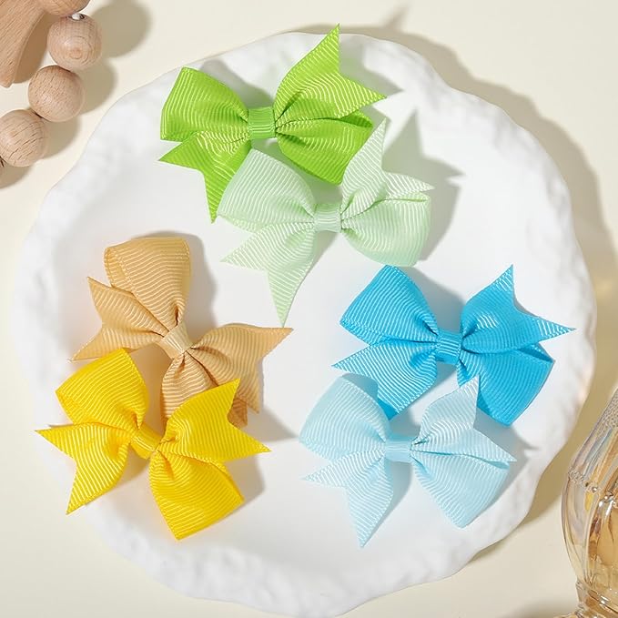 2" Baby Hair Clips Fully Lined Bows Tiny Alligator Clips for Infants and Toddlers in Pairs