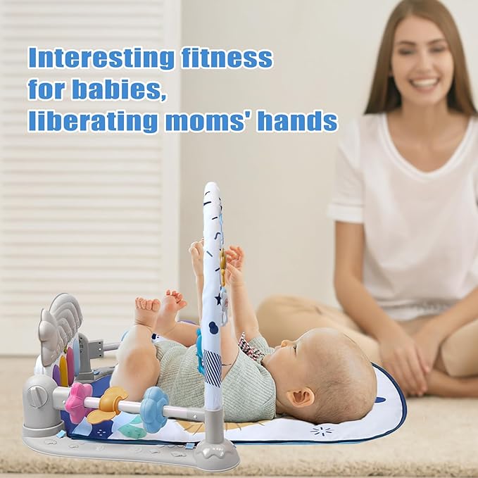 Cuterabit Baby Play Gym Mat, Baby Gym Activity Center, Kick and Play Piano with Music and Light, Tummy Time Toys for Newborn Babies Infants Boys Girls 0-3-6-9-12 Months (Grey)