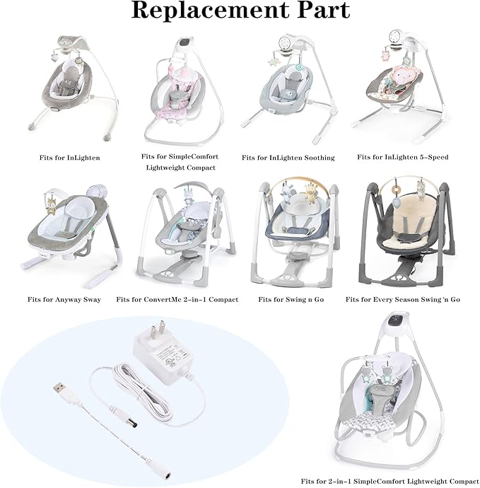 CSDWELL Baby Swing Power Cord USB,Baby Swing Charger USB,Compatible with Ingenuity Swing for InLighten,InLighten Soothing,Anyway Sway,ConvertMe,Swing n Go Deluxe,SimpleComfort,Cozy Spot,Every Season