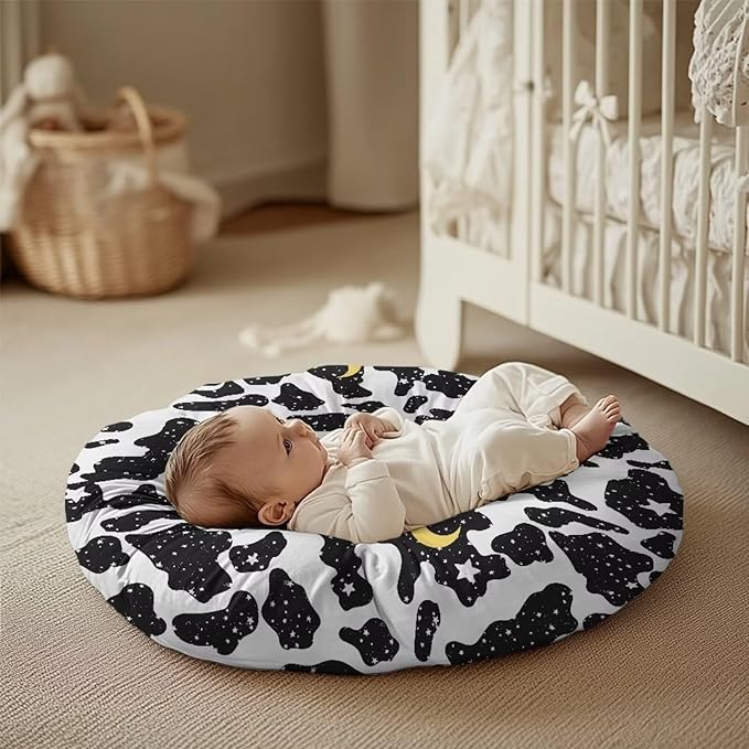 Cow Stripes Moon and Star Newborn Lounger Cover Removable Protector Cover for Infant Lounger Pillow, Soft Snug Fitted Baby Lounger Slipcover Easy to Use and Dustptoof