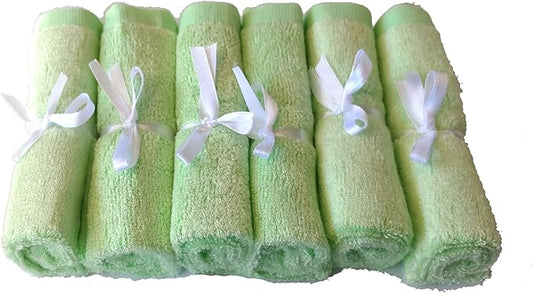 BY LORA Soft Face Cloths for Newborn, Absorbent Bath Face Towels, Baby Wipes, Burp Cloths or Face Towels, 6-Pack, Green