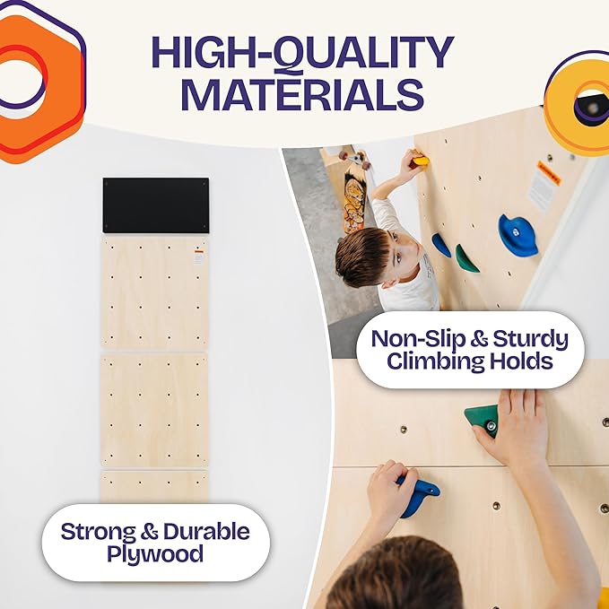 ComfyBumpy Rock Climbing Wall for Kids | Indoor Playground Play Gym Set with Drawing Blackboard & 12 Non-Slip Holds | Durable Wooden Climber for Ages 3+ | 132 lbs Capacity | Easy Assembly