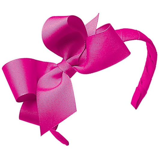 Wee Ones Girls' Classic Grosgrain Hair Bow on a Wrapped Headband, Stylish For All Hair Types, Medium Bow, Shocking Pink