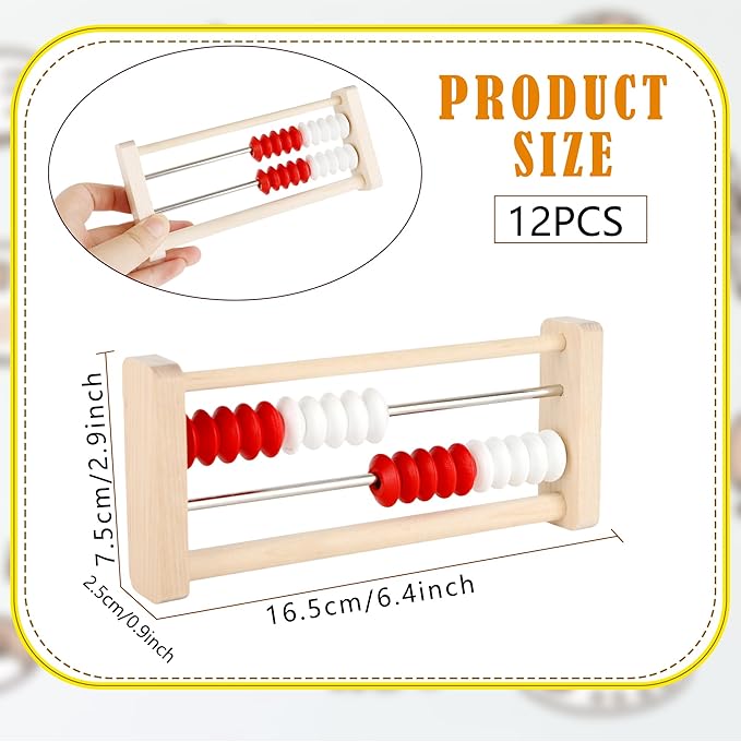 12 Pcs Mini 20-Bead Wooden Rekenrek Abacus 2-Row Counting Rack Educational Toys Math Skills Manipulatives Students Elementary School Classroom Activities