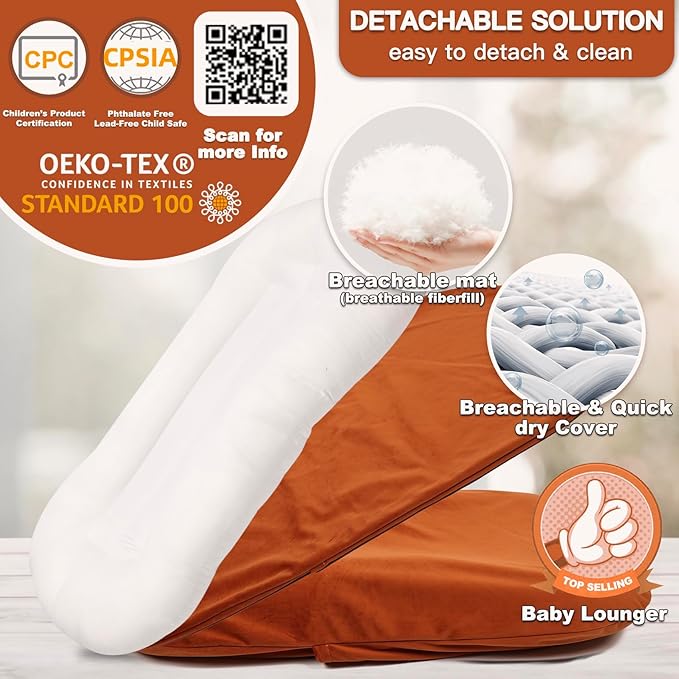 Baby Lounger - Snuggle Cozy Me Infant Lounger for Newborn 0-12 Months, Flannel Cover，Portable Breathable & Soft Baby Nest Lounger for Home and Travel - Orange