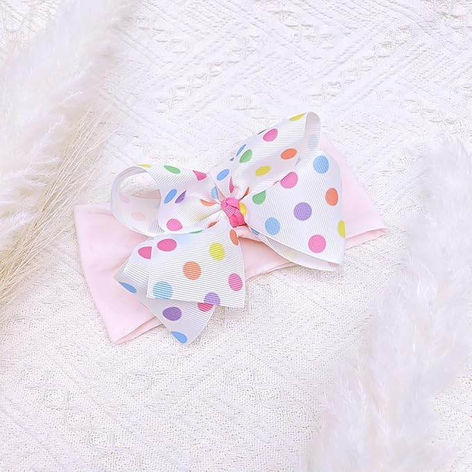 Baby Girl Soft Nylon Bow Elastic Headband Turban Toddler Infant Bow-knot Stretchy Hair Band Birthday Party Hair Bow Ribbon Accessories for Newborn Baby (Bow 1 - Color, Elastic)