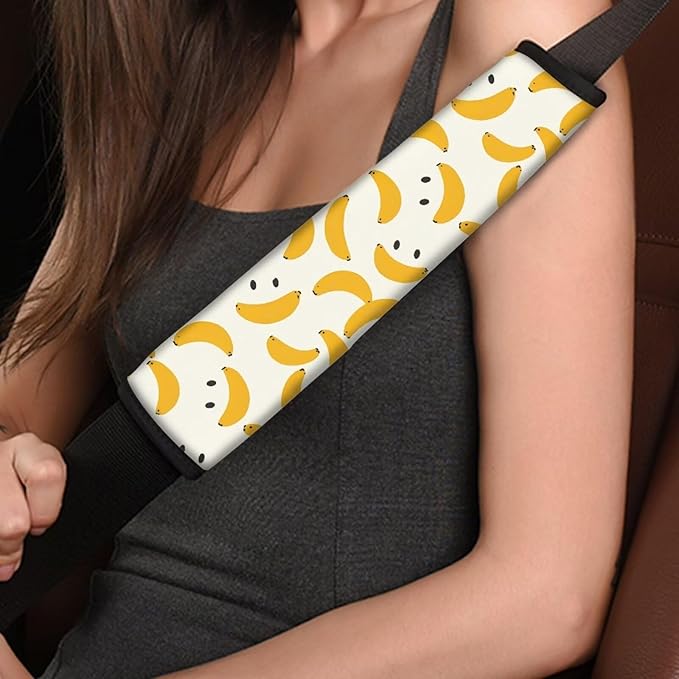 Car Seat Belt Cover Soft Car Safety Seat Belt Strap Shoulder Pad for Women Men 2 Pack for Adults Child Interior Decor Banana Smile Print