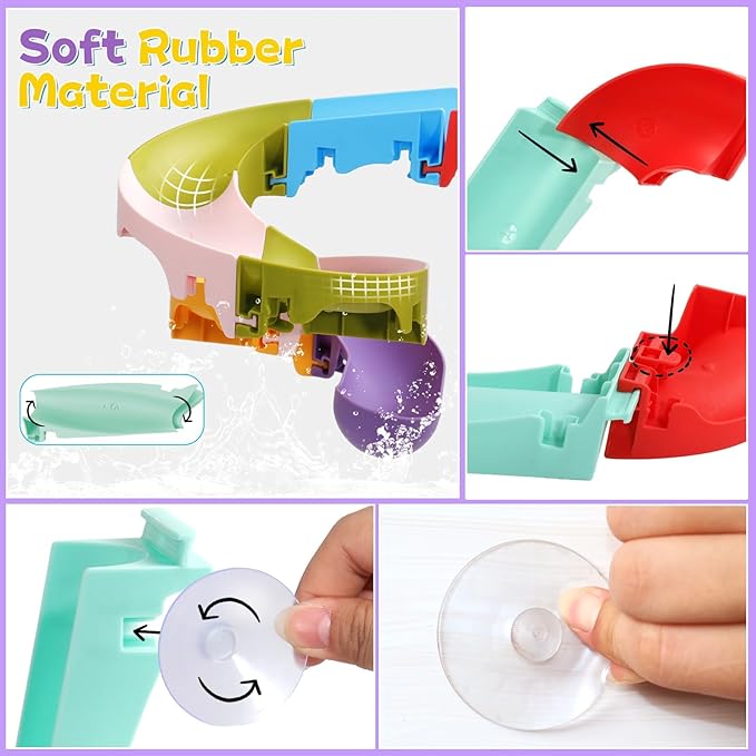 Bath Toys for Kids Water Toys - 42 Pcs DIY Slippery Slide Track Fun Kids Swimming Toy, Valentines Birthday 1 2 3 Gift for Boys Girls Swimming Time DIY Bath Toy