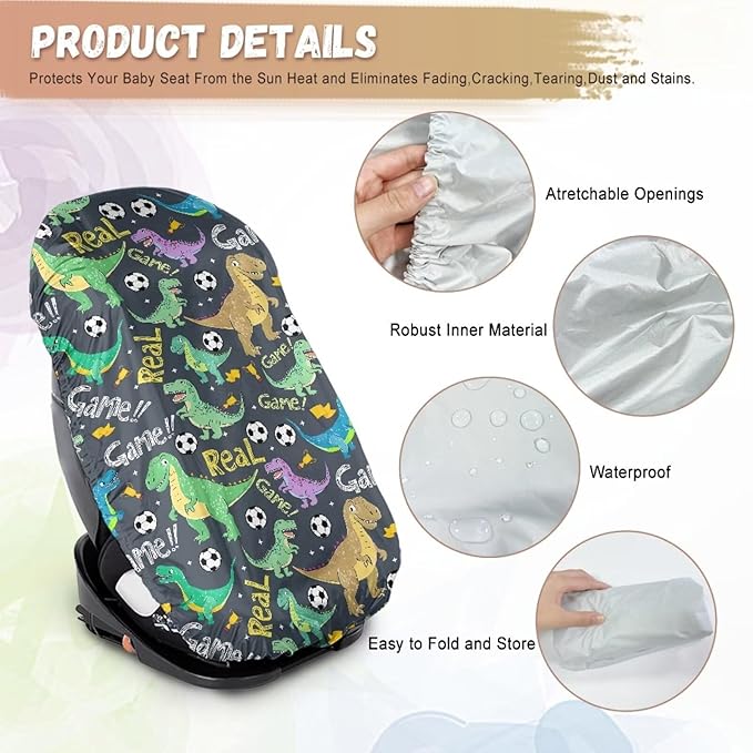 XYZCANDO Dinosaurs Design Infant Car Seat Cover Girl Cute Car Seat Covers for Babies Boy Foldable Car Seat Sun Cover for Baby Stretch Baby Car Seat Sun Shade Cover Car Decor Gift for Holiday