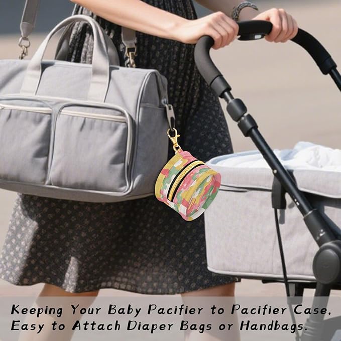 Pacifier Holder with Clip Pacifier Case for Diaper Bag Round Baby Pacifier Pouch Box Bag Portable Multicolored Drips