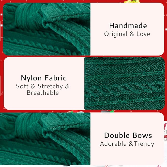 baotongle 3pcs Baby Girls Headbands Soft Stretchy Nylon Hair Bands Hair Accessories with Bows for Newborn Baby Girls Infant Toddlers Kids(Red,Green,Pink, 5.7inches)