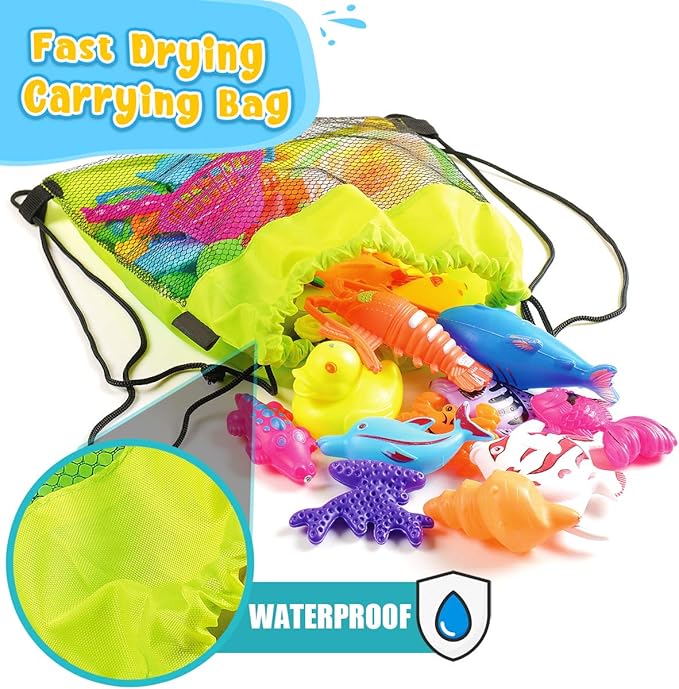 Goody King Magnetic Fishing Game Pool Party Pole Rod Net - Bathtub Outdoor Indoor Carnival Party Water Table Fish 4 Players Gift Age 3-5 6 4-8 (Large)