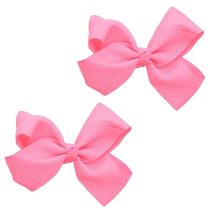 3 Inch Grosgrain Bow for Little Girls- Set of 2 (Neon Pink)