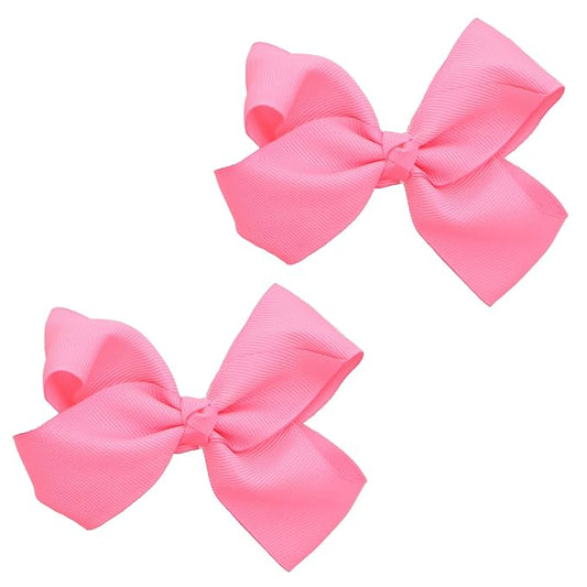 3 Inch Grosgrain Bow for Little Girls- Set of 2 (Neon Pink)