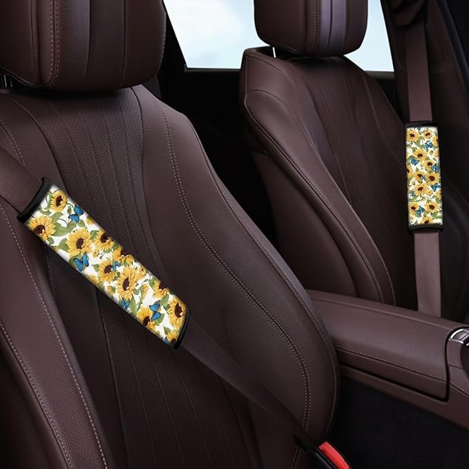 AFPANQZ 1 Pair/Set Butterfly Sunflower Safety Seatbelt Cover Car Auto Seat Belt Pads Covers Comfortable Driving Car Seats Accessories Backpack Bags Strap Pads Cushion