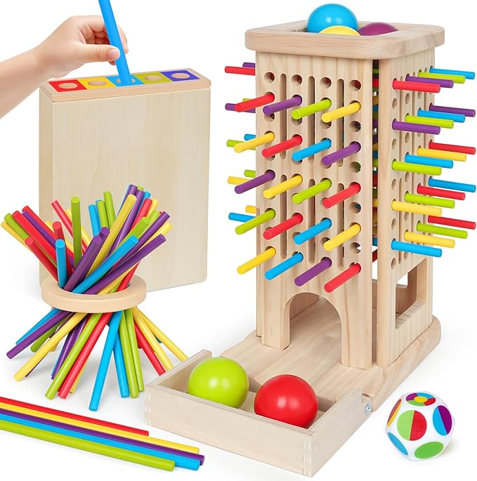 ROOCHKD Wooden Sorting Toy Montessori Color & Shape Sorter Class Activity Toddlers Fine Motor Game for Colors and Shapes Recognition, Birthday Gifts for Boys and Girls (Wood Sorting Tower)
