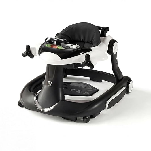 7 in 1 Foldable Baby Walker, Infant Activity Walker w/Adjustable Height, Detachable Play Tray with Music & Light, Baby Push Walker with Wheels for Boys Girls 7-18 Months, Speed Control, Black