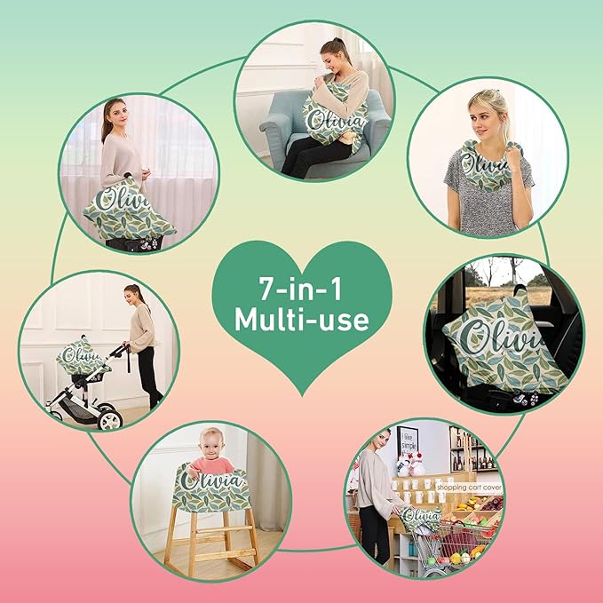Custom Car Seat Covers for Babies - Breathable Baby Car Seat Cover for Girls Boys, Green Print Kick-Proof Newborn Carrier Canopy Stretchy Stroller Cover for 4 Seasons