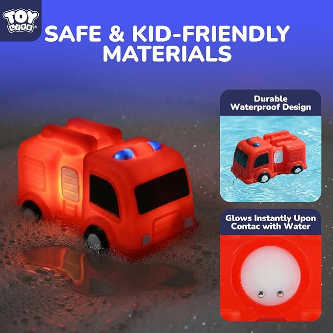 TOY Life 6 PCS Cars Light Up Bath Toys for Kids Ages 4-8, No Hole Glow Bath Toys for Kids, Baby Toddler Bath-Time, Easter Basket Stuffers Gifts for Kids Boys Girls, Ideal for Shower, Bathtub, Pool