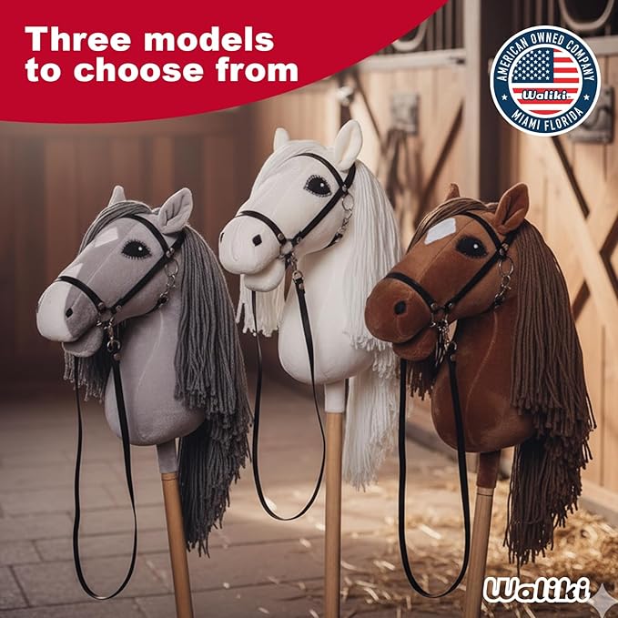 WALIKI Pro Stick Horse for Teens, Kids & Adults | 30” Plush Hobby Horse with Wooden Handle | Cowboy Pretend Play Pony | Ideal for Hobby Horse Racing & Events