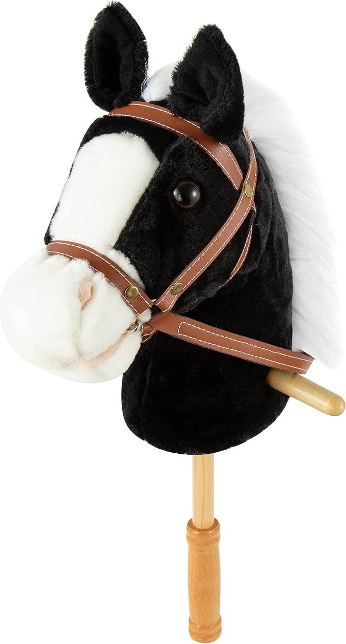 MUOVE 36'' Plush Horse Riding Stick , Handsewn Head, Sturdy Wood Stick, Plus Neighing & Clip-Clop Sounds