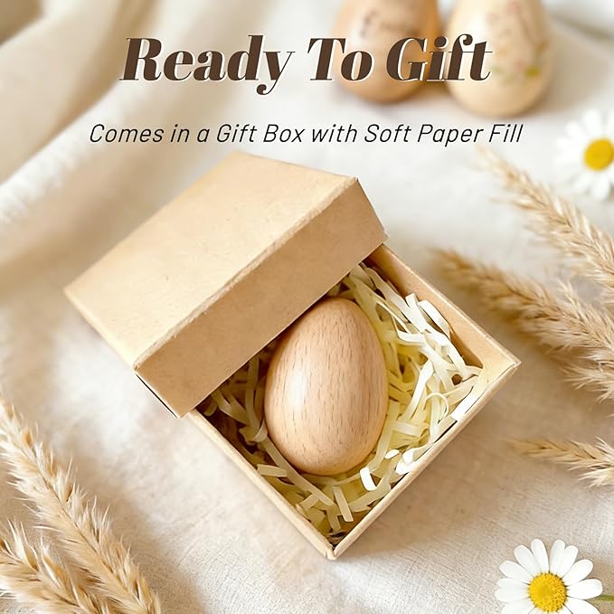 Custom Musical Easter Egg Shaker with Engraved Name, First Easter Gifts for Baby 2026, Wooden Easter Egg Basket Stuffers for Kids, Fake Eggs for Egg Hunting Prize Decor Party Baptism Gift 1 PCS