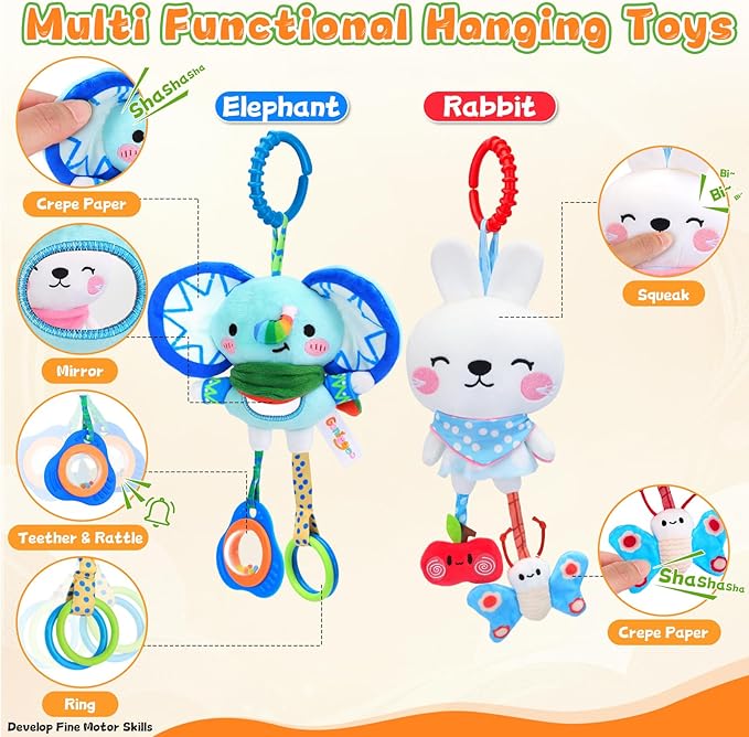 Baby Toys for 0 3 6 9 12 Months, Baby Hanging Toys, Car Seat Stroller Crib Gym Baby Rattle Toys with Teether for Newborn Infants Toddlers Baby Boys Girls Gifts