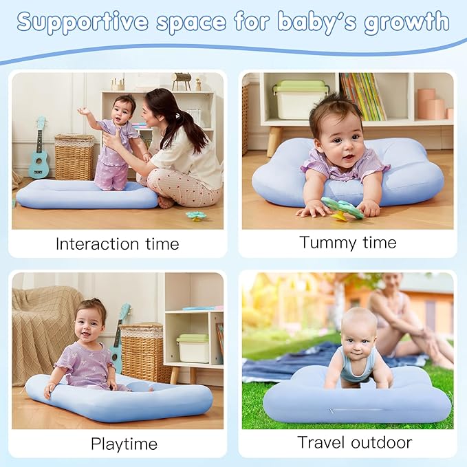 Baby Lounger 0-18 Months, Baby Lounger for Newborn, Soft Organic Cotton Breathable Lounger for Infants (Blue Baby Lounger)