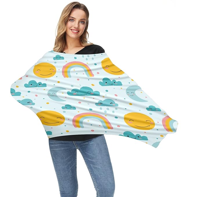 Baby Car Seat Stroller Covers Sun Moon Cloud Rainbow Nursing Cover Breastfeeding Scarf Soft Breathable Stretchy Coverage Carseat Canopy Cover for Boys and Girls Soft Breathable Multi Use