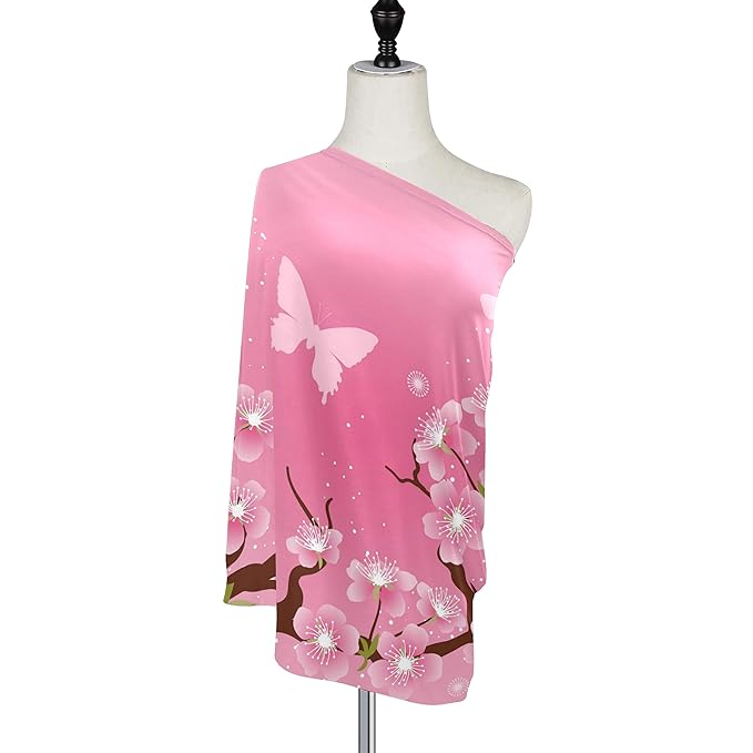 Stylized Cherry Blossom Flowers Baby Car Seat Covers, Nursing Cover Breastfeeding Scarf Soft Breathable Stretchy Coverage, Infant Stroller Cover for Boys Girls