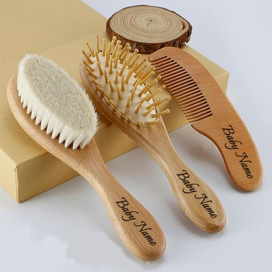 Personalized Baby Hair Brush Set for Newborns,Soft Brush and Comb,Custom Name Wooden Baby Brush,Cradle Cap,for Baby Girl,Baby Boy,Comb and Brush Set,Personalized Baby Gifts