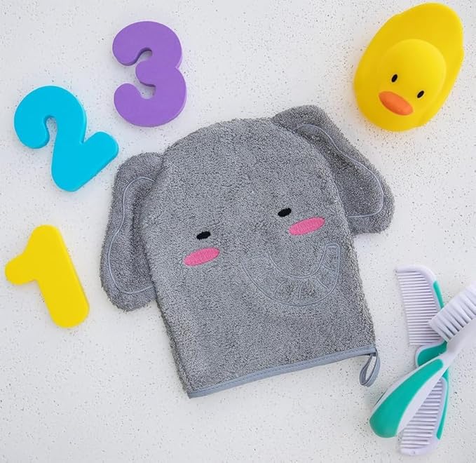 Idea Liftoff™ Baby Wash Cloth Bath Mits (4 Count Assorted), Gray, White, Yellow, Pink