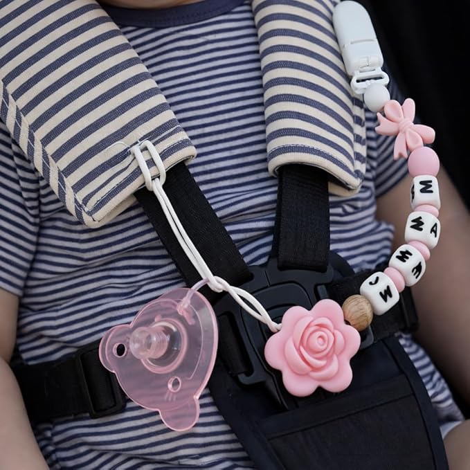 Personalize Name Pacifier Clips,Custom Baby Pacifier Holder Leash with Silicone Beads,Newborn Gift for Boy or Girl
