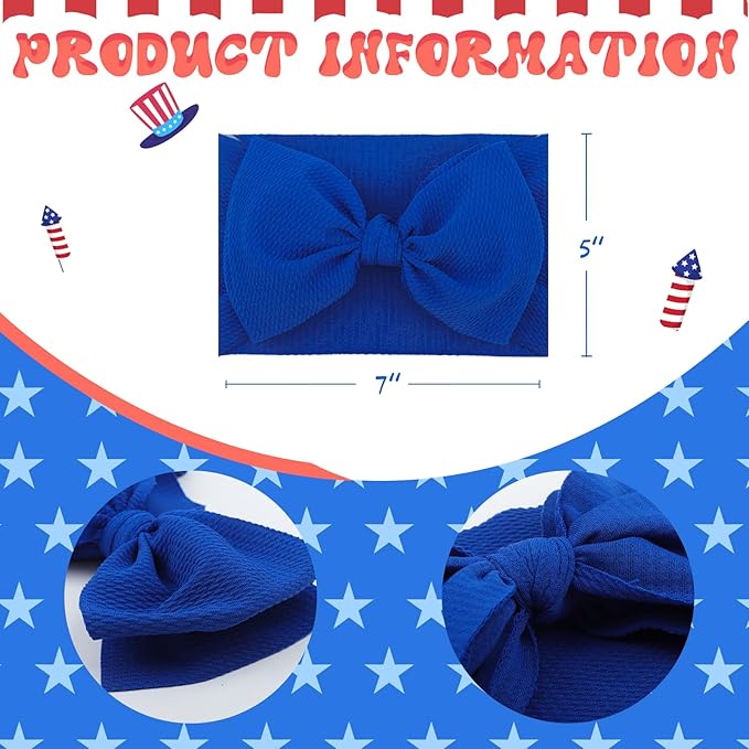 YanJie 7'' 2pcs Baby Girl Headbands 4th of July Independence Day Hair Bands for Kids Toddlers Infants Newborns Girl Outfits