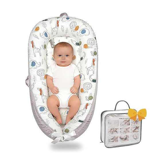 Infant Support Cushion-Breathable and Soft Organic 100% Cotton, Portable Tummy Time Mat with Removable Support Cushion Cover, Floor Baby Support Cushion for Newborn-Crocodile & Elephant